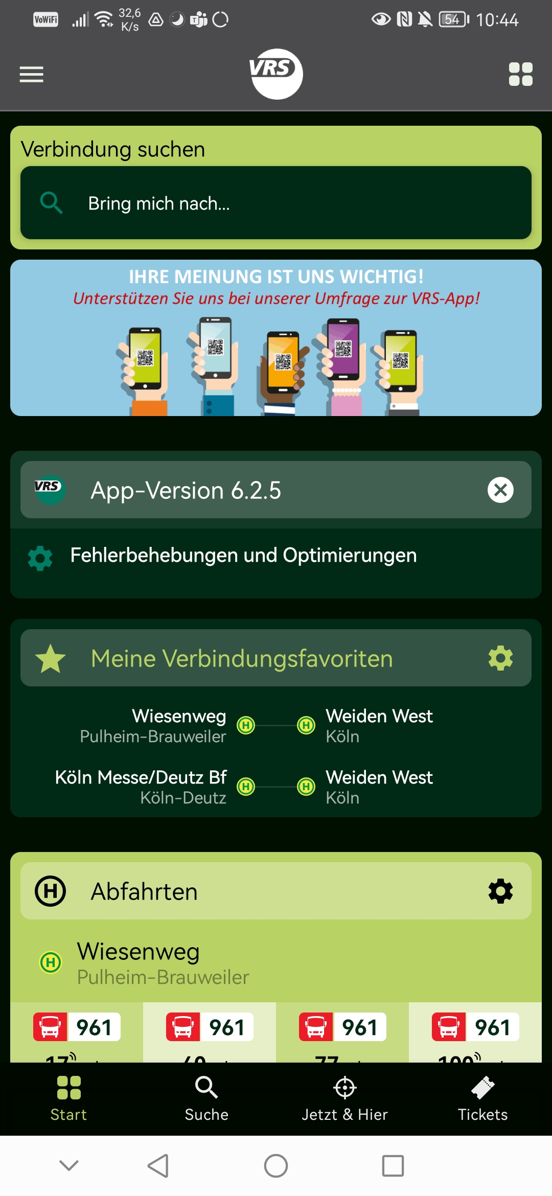 Displayansicht VRS-App Dashboard mit Umfrage-Teaser Displayansicht VRS-App Dashboard mit Umfrage-Teaser