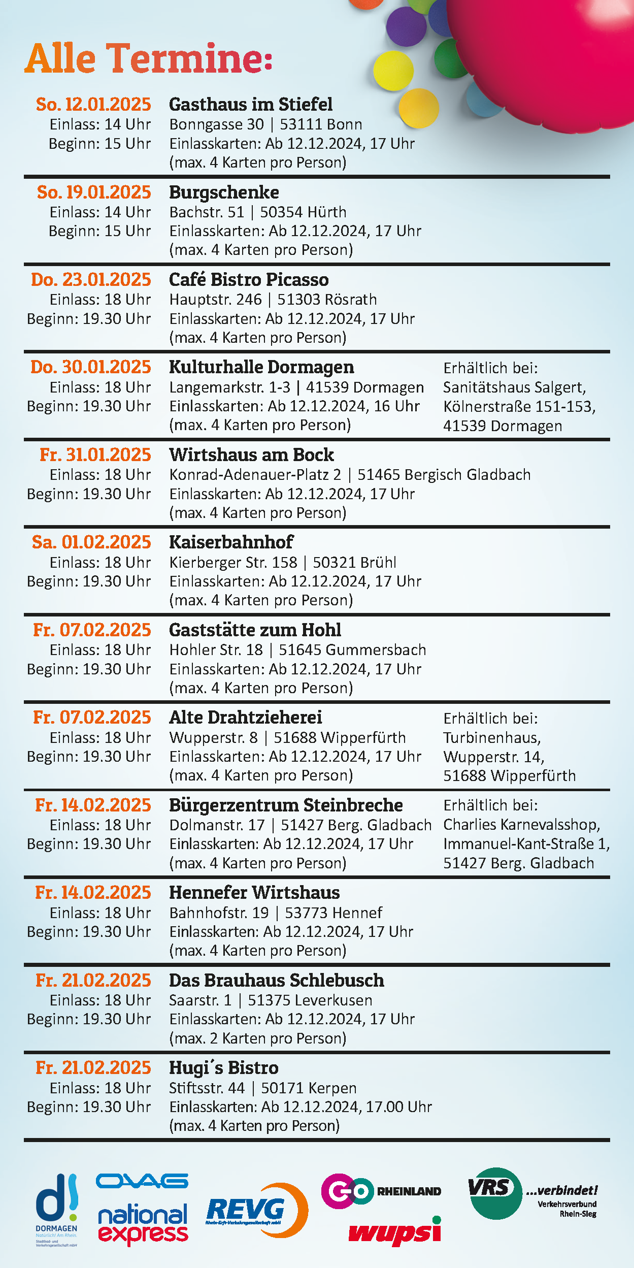 Loss mer singe - op Jöck Tourtermine 2025