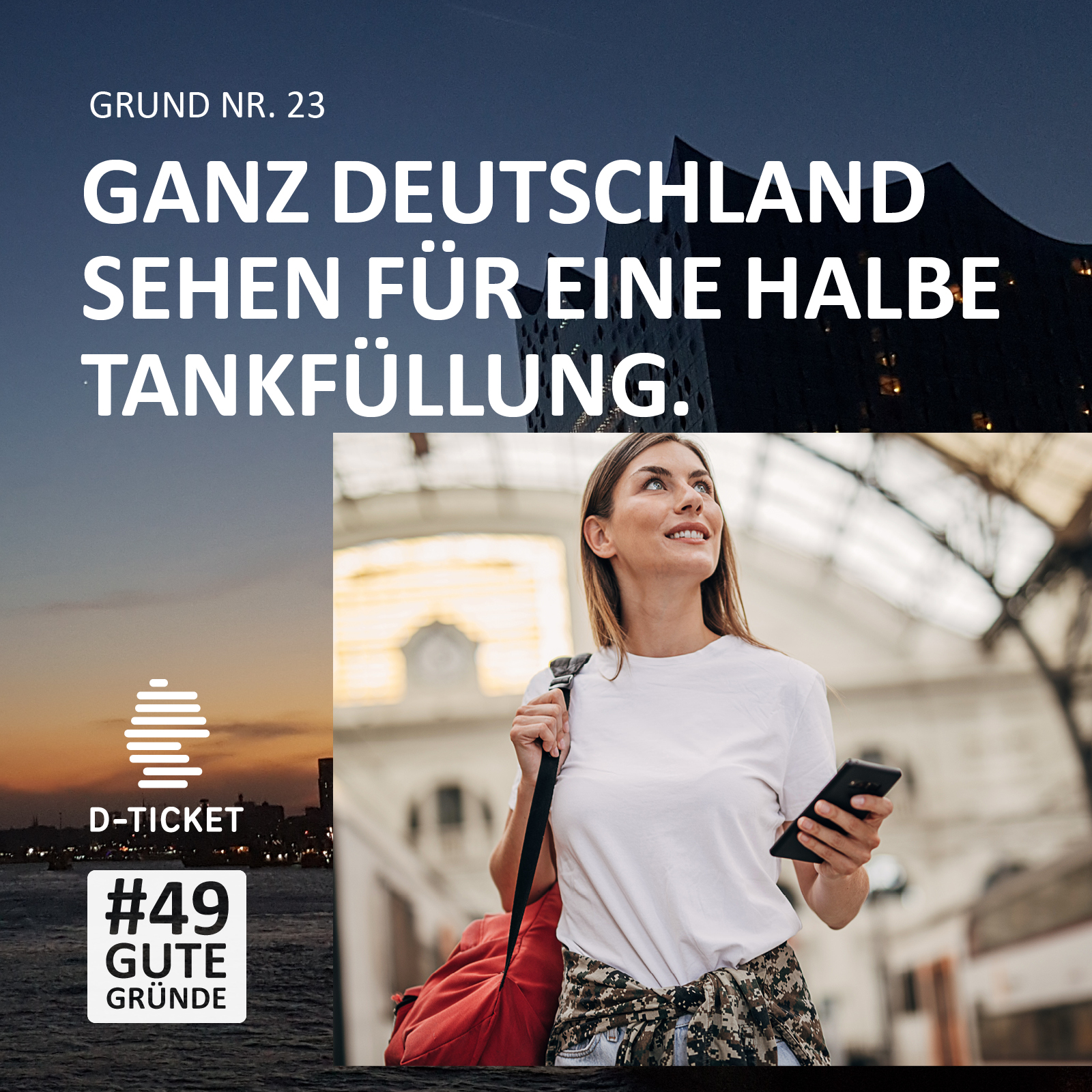 Werbeanzeige Deutschlandticket "Ganz Deutschland sehen für eine halbe Tankfüllung"