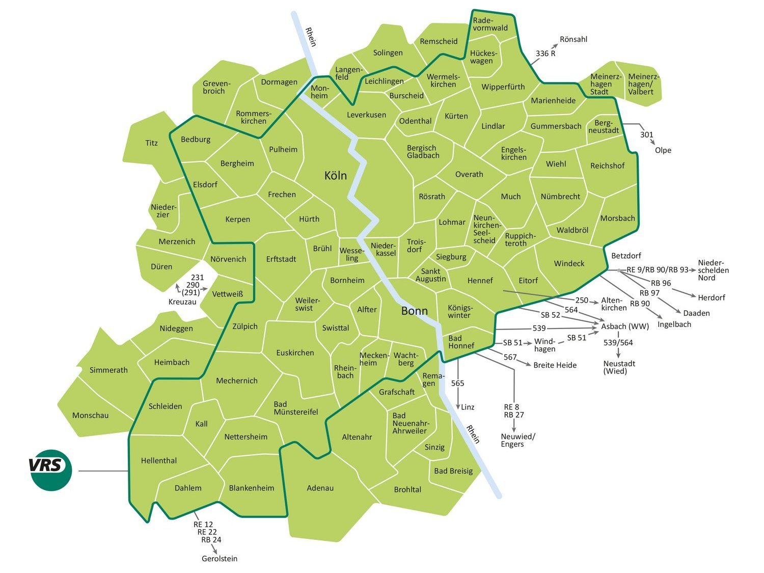 Grafik Gebietskarte mit Geltungsbereich VRS-SchülerTicket