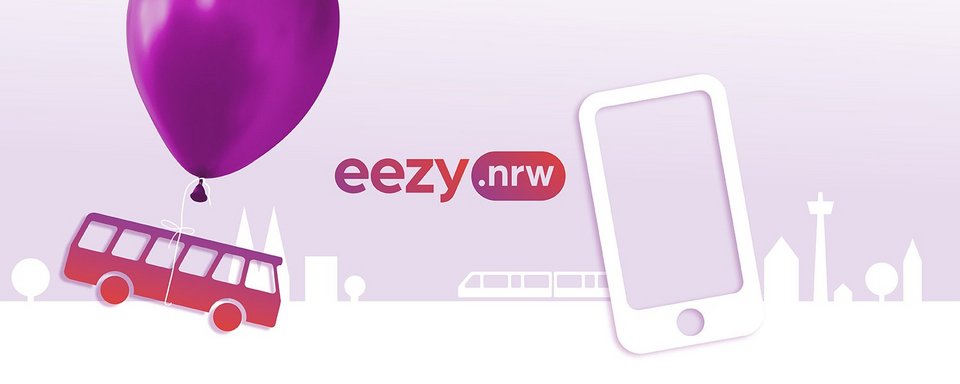 Werbegrafik eezy.nrw im VRS (Bus an einem Luftballon hängend vor Kölner Skyline) Werbegrafik eezy.nrw im VRS (Bus an einem Luftballon hängend vor Kölner Skyline)